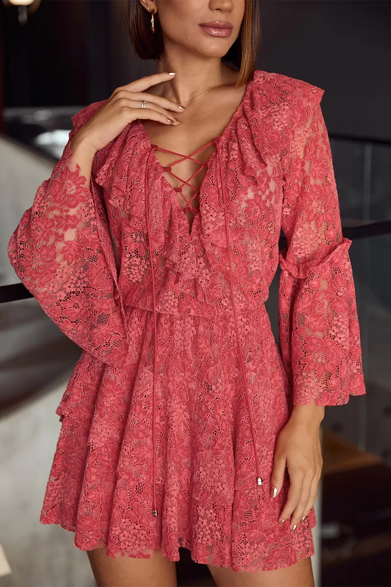 Dot Clothing - Short Dress Dot Clothing Lace Currant - 2705VERM Dot Clothing - Short Dress Dot Clothing Lace Currant - 2705VERM