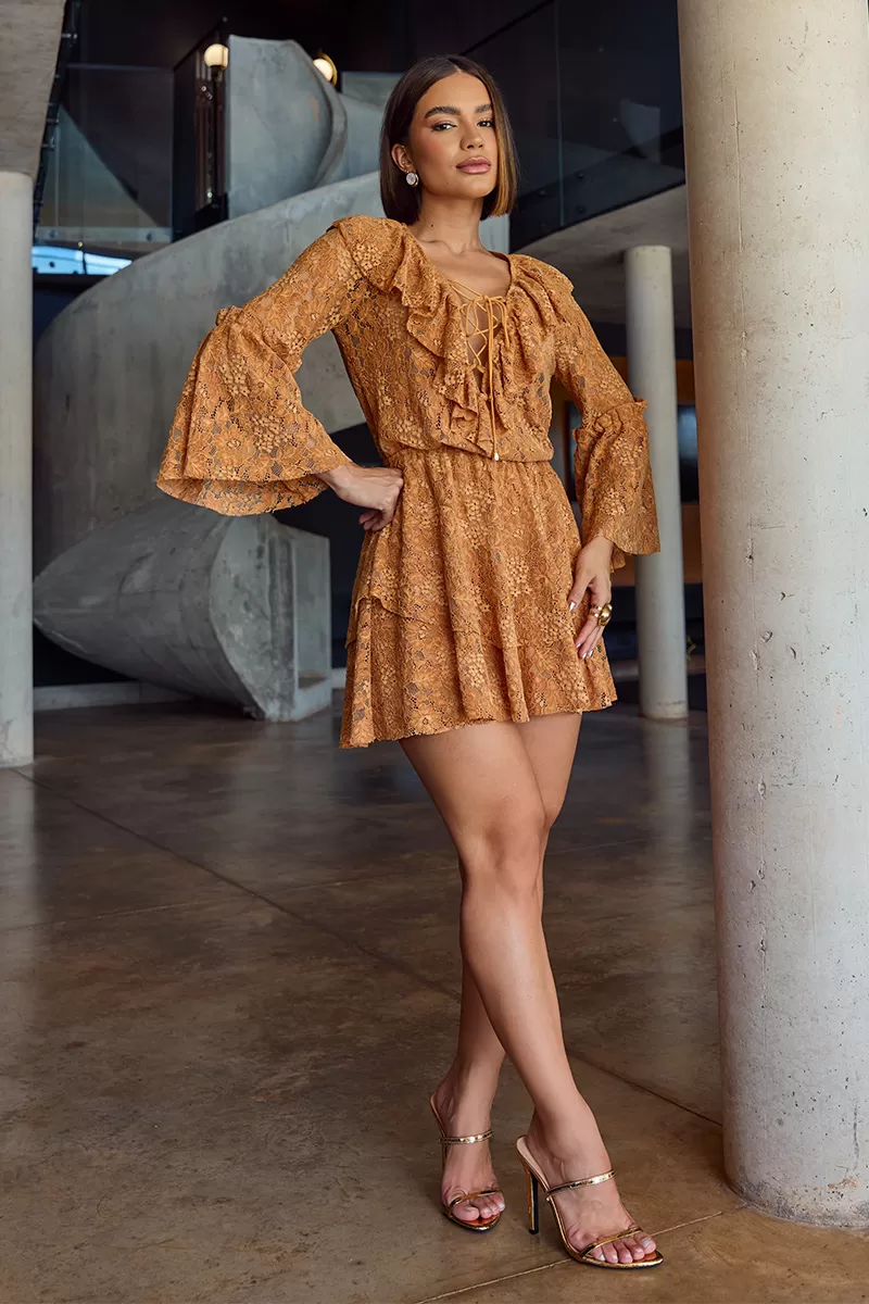 Dot Clothing - Short Dress Dot Clothing Lace Mustard - 2705AMARELO Dot Clothing - Short Dress Dot Clothing Lace Mustard - 2705AMARELO