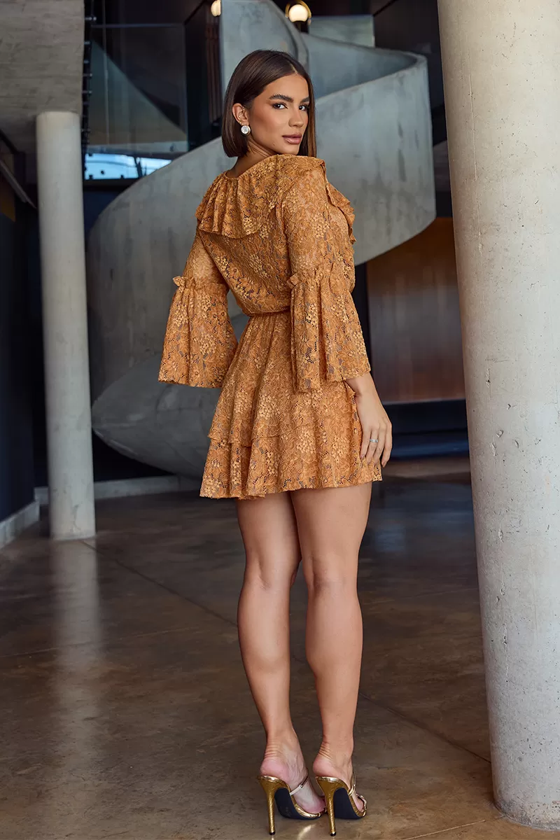 Dot Clothing - Short Dress Dot Clothing Lace Mustard - 2705AMARELO Dot Clothing - Short Dress Dot Clothing Lace Mustard - 2705AMARELO