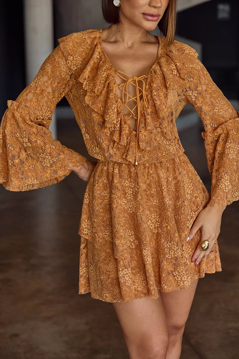 Dot Clothing - Short Dress Dot Clothing Lace Mustard - 2705AMARELO Dot Clothing - Short Dress Dot Clothing Lace Mustard - 2705AMARELO