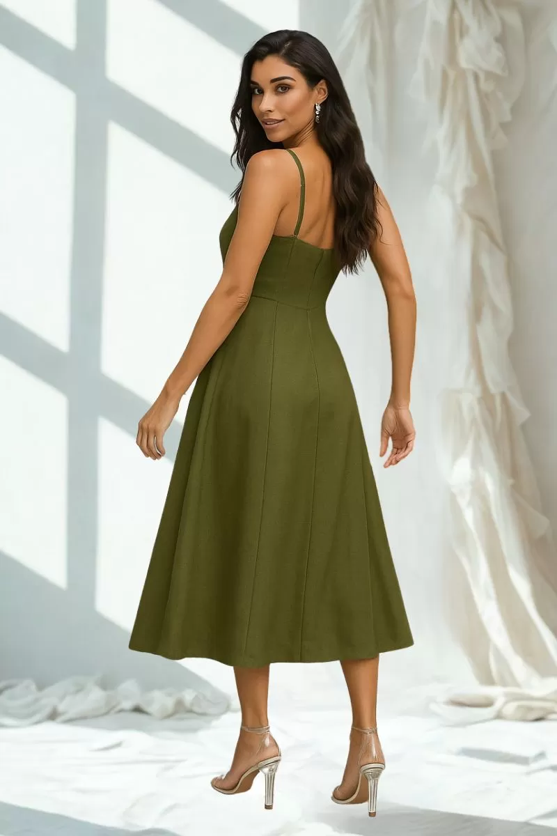 Miss Misses - Amanda Midi Dress with Openwork Detail and Pockets in Dark Green - 54429025 Miss Misses - Amanda Midi Dress with Openwork Detail and Pockets in Dark Green - 54429025