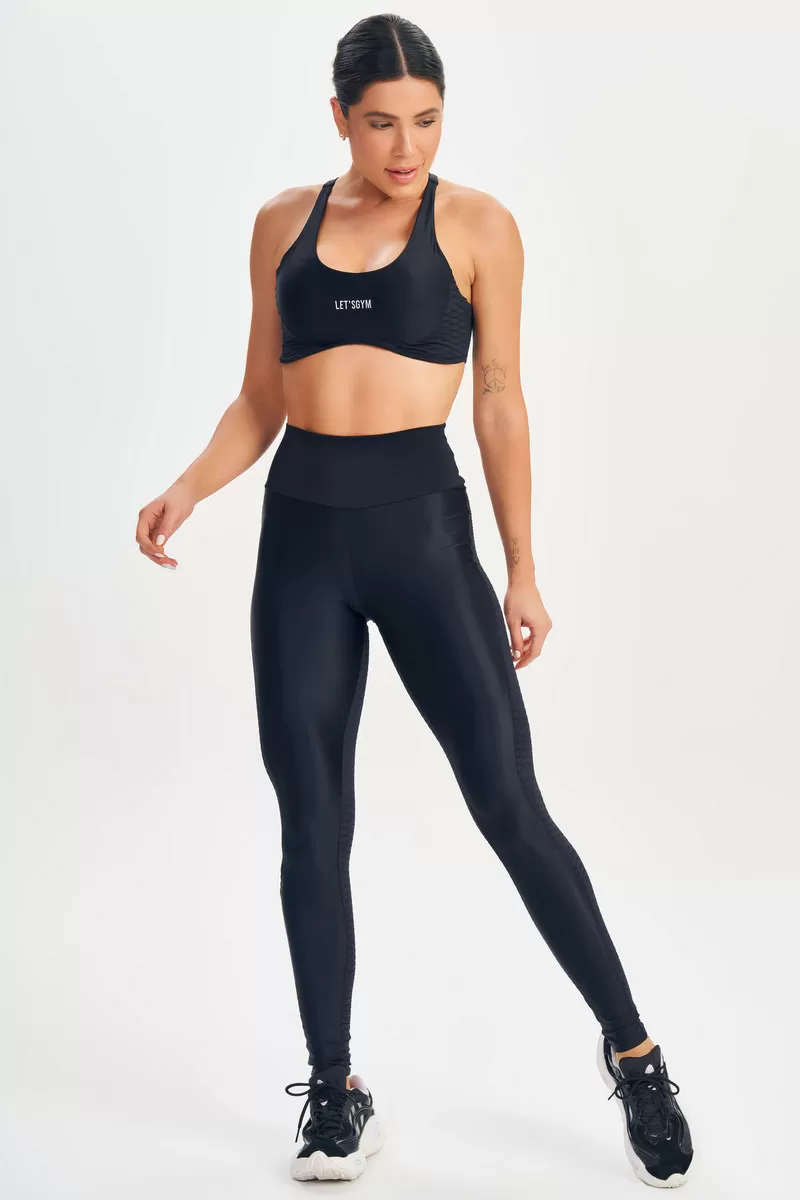 Lets Gym - Black Textured Leggings - 2638PT