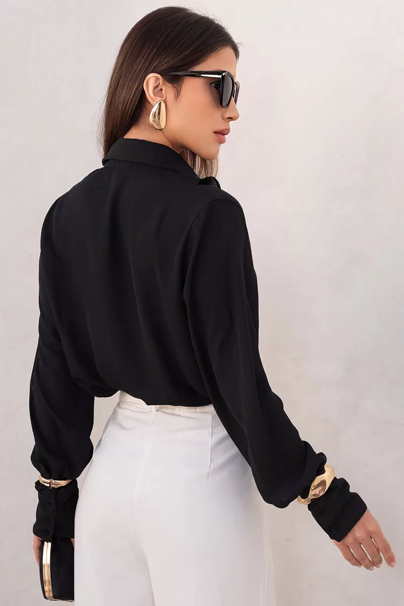 Miss Misses - Aghata Crepe Shirt With Frill With Long Sleeve Button Black - 54560001 Miss Misses - Aghata Crepe Shirt With Frill With Long Sleeve Button Black - 54560001