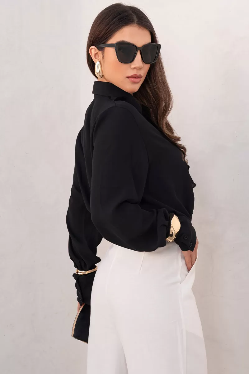 Miss Misses - Aghata Crepe Shirt With Frill With Long Sleeve Button Black - 54560001 Miss Misses - Aghata Crepe Shirt With Frill With Long Sleeve Button Black - 54560001
