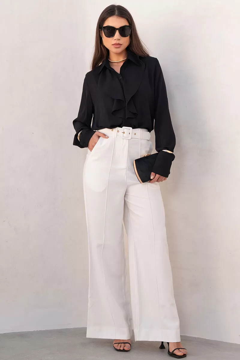 Miss Misses - Aghata Crepe Shirt With Frill With Long Sleeve Button Black - 54560001 Miss Misses - Aghata Crepe Shirt With Frill With Long Sleeve Button Black - 54560001