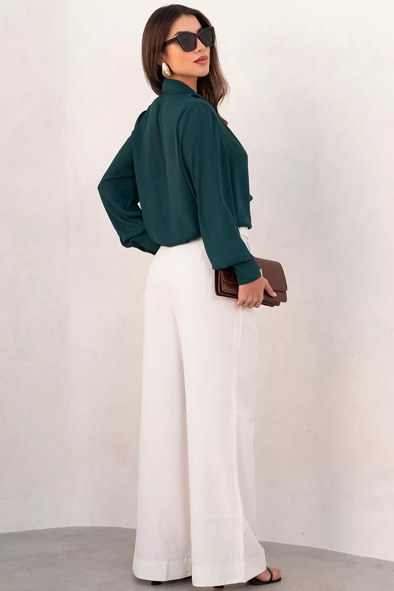 Miss Misses - Aghata Crepe Frill Shirt With Long Sleeve Button Green - 54560023 Miss Misses - Aghata Crepe Frill Shirt With Long Sleeve Button Green - 54560023
