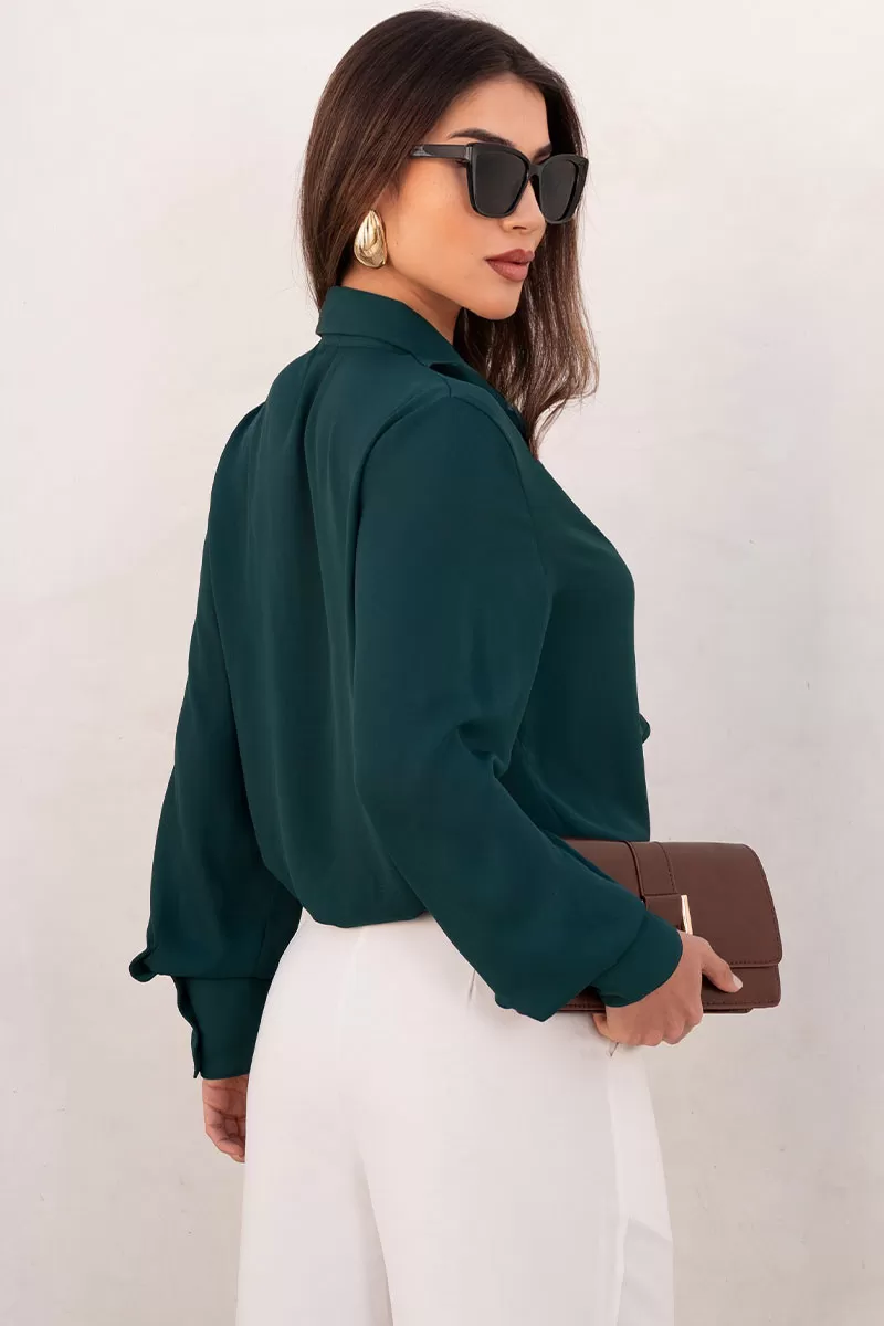 Miss Misses - Aghata Crepe Frill Shirt With Long Sleeve Button Green - 54560023 Miss Misses - Aghata Crepe Frill Shirt With Long Sleeve Button Green - 54560023