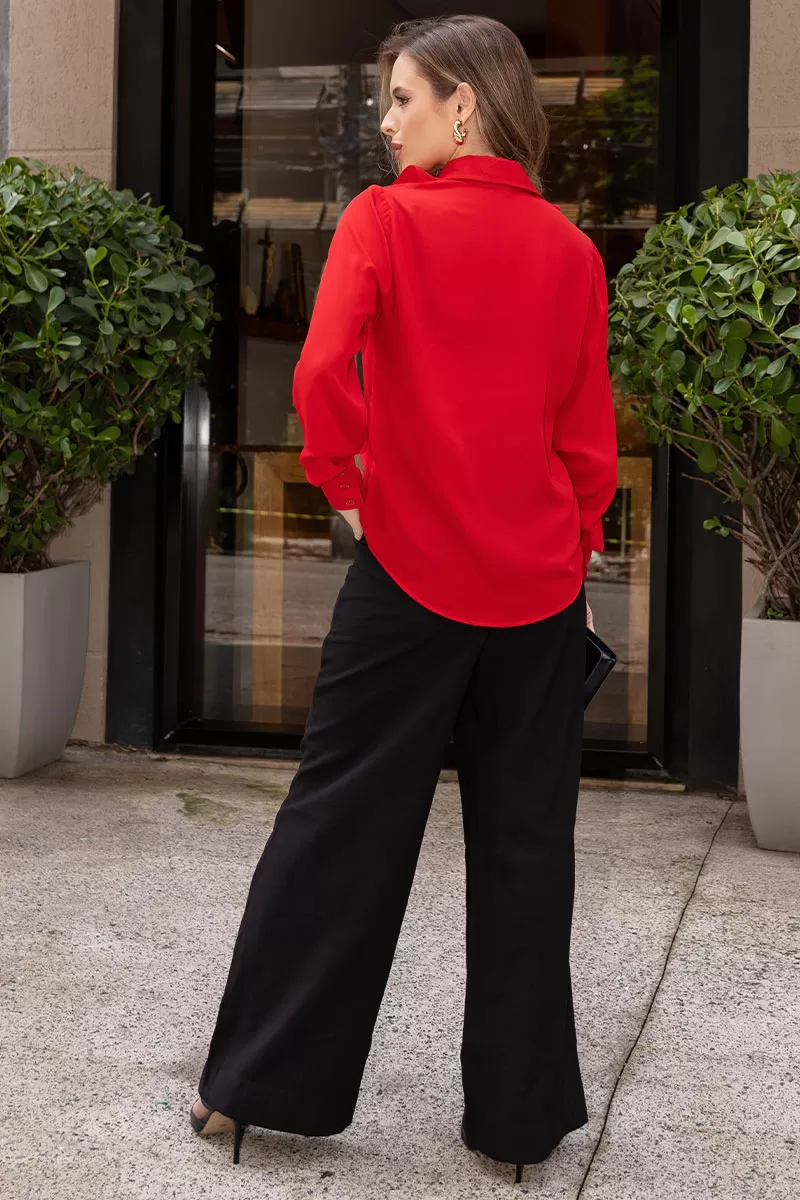 Miss Misses - Aghata Crepe Shirt with Frill and Button Long Sleeve Red - 54560024 Miss Misses - Aghata Crepe Shirt with Frill and Button Long Sleeve Red - 54560024