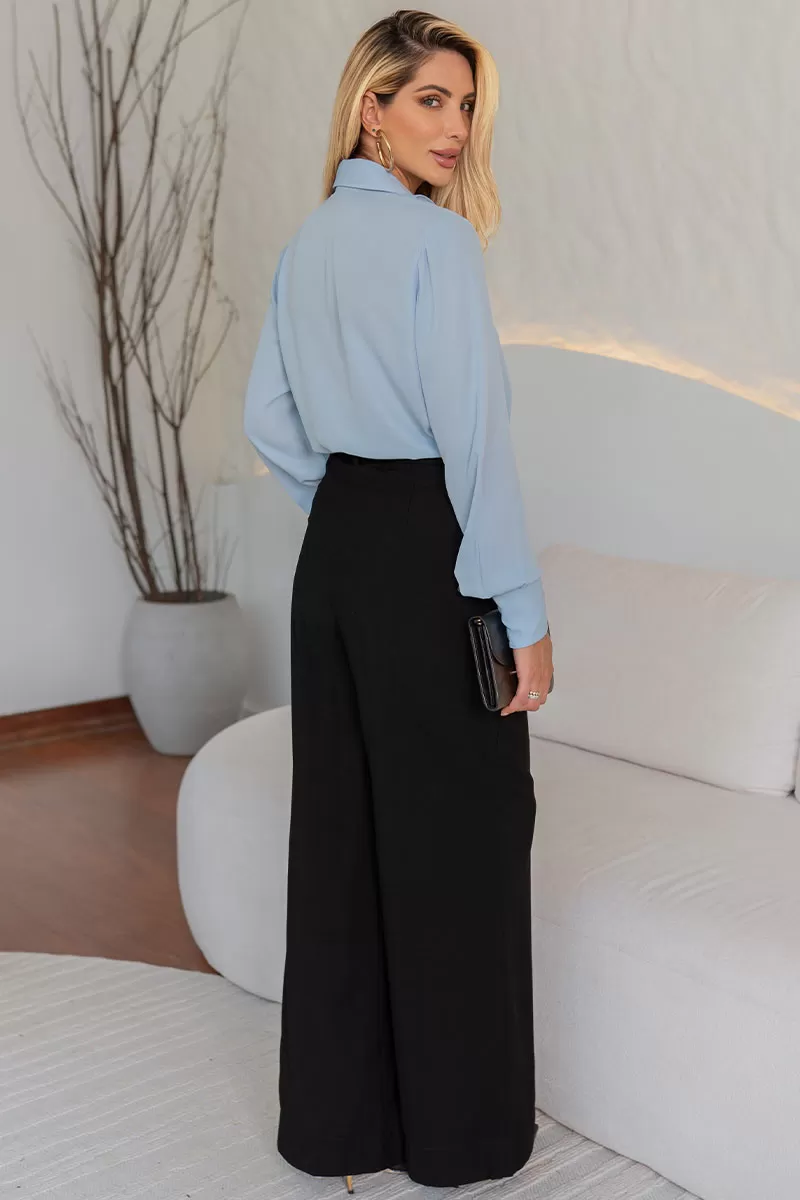 Miss Misses - Aghata Crepe Frill Shirt With Long Sleeve Button Blue - 54560002 Miss Misses - Aghata Crepe Frill Shirt With Long Sleeve Button Blue - 54560002