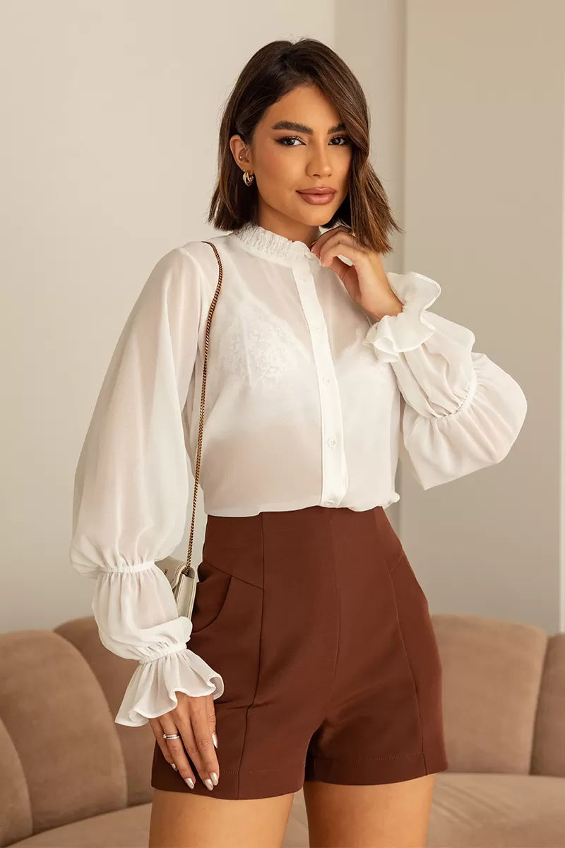 Dot Clothing - Dot Clothing Brown Tailored Shorts - 2745MARROM Dot Clothing - Dot Clothing Brown Tailored Shorts - 2745MARROM