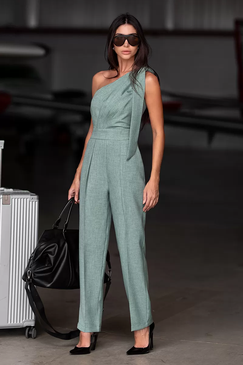Dot Clothing - Dot Clothing One Shoulder Jumpsuit Green - 2743VERDE