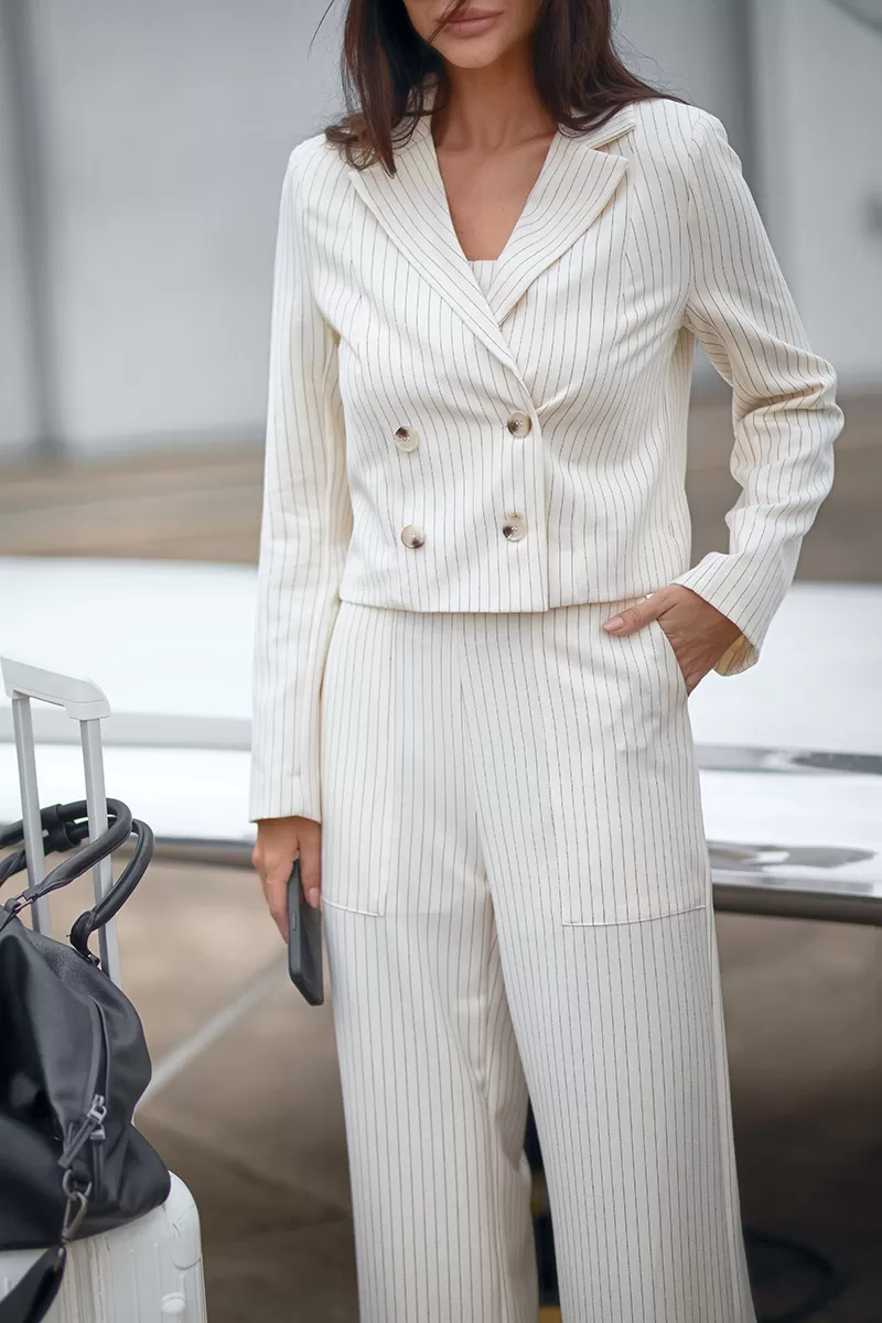 Dot Clothing - Dot Clothing Pinstripe Off White Short Blazer - 2726OFF Dot Clothing - Dot Clothing Pinstripe Off White Short Blazer - 2726OFF