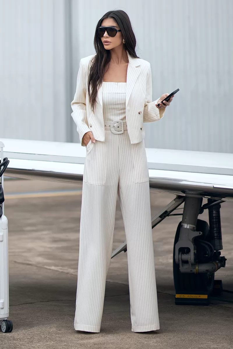 Dot Clothing - Dot Clothing Pinstripe Off White Short Blazer - 2726OFF