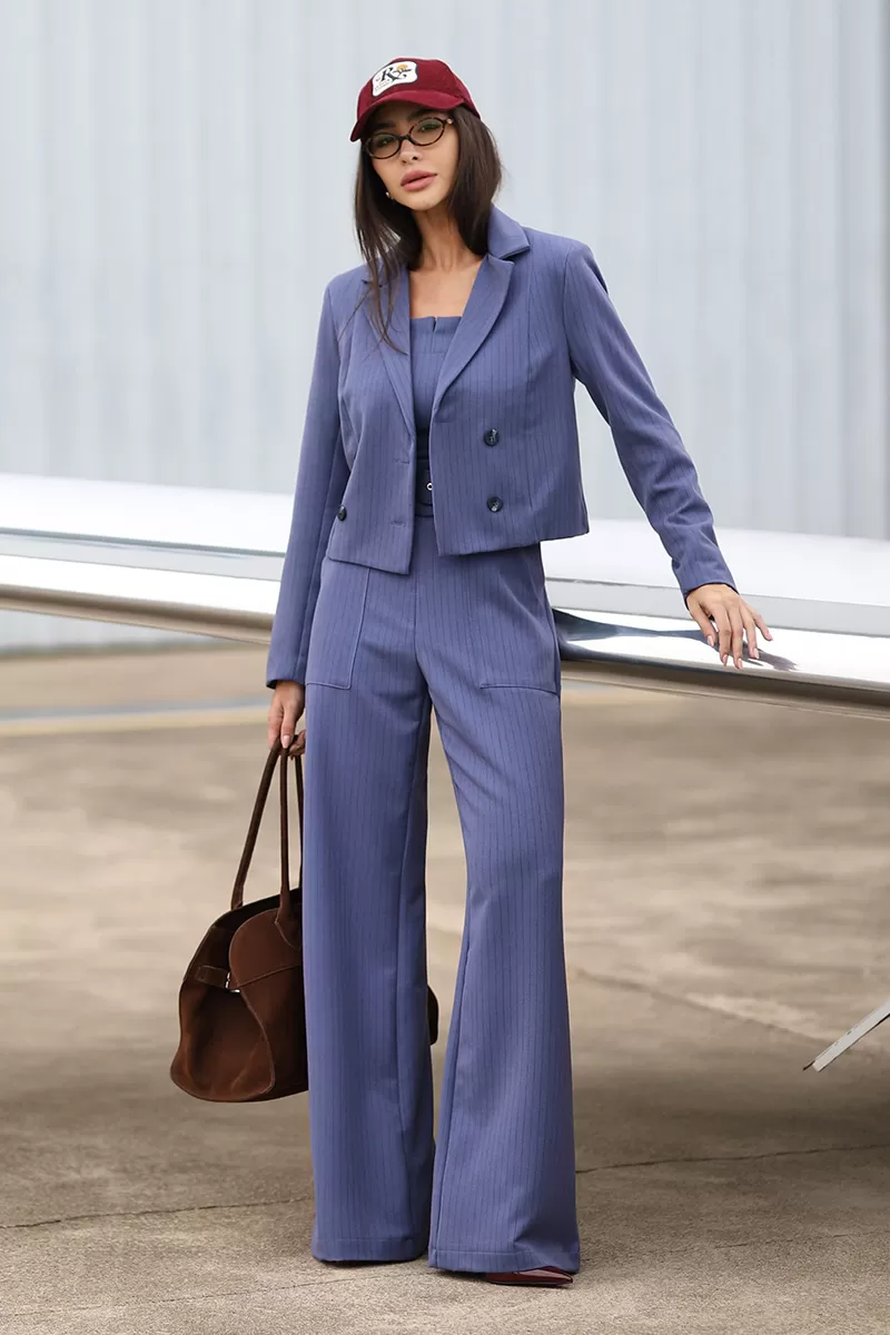 Dot Clothing - Dot Clothing Blue Pinstripe Short Blazer - 2726AZUL Dot Clothing - Dot Clothing Blue Pinstripe Short Blazer - 2726AZUL