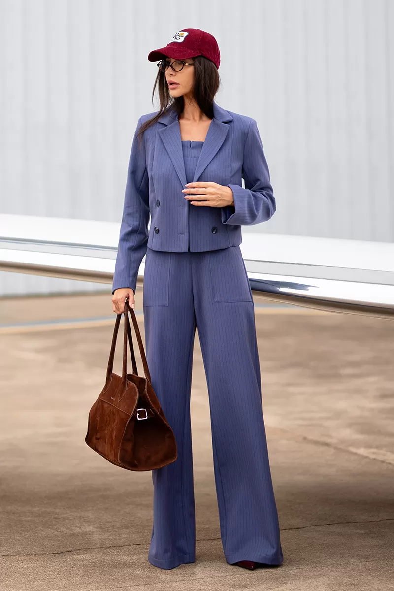 Dot Clothing - Dot Clothing Blue Pinstripe Short Blazer - 2726AZUL Dot Clothing - Dot Clothing Blue Pinstripe Short Blazer - 2726AZUL
