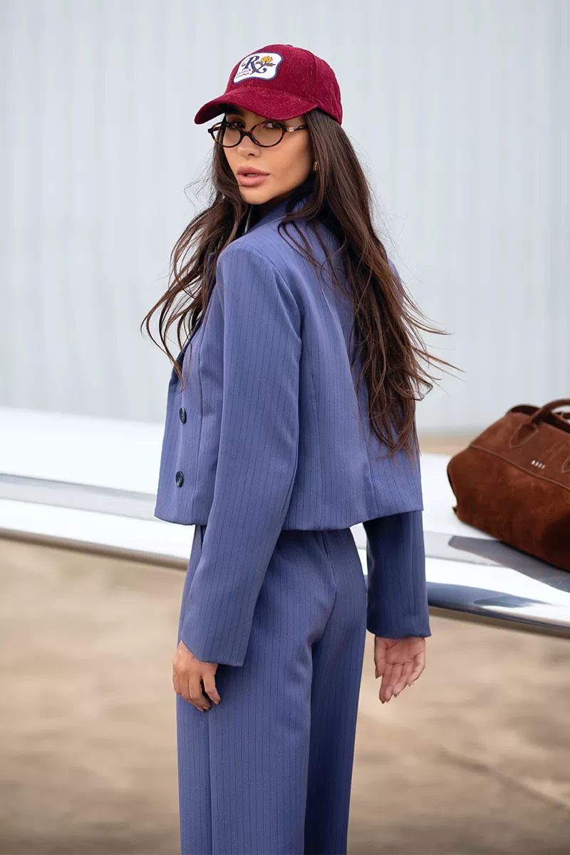 Dot Clothing - Dot Clothing Blue Pinstripe Short Blazer - 2726AZUL Dot Clothing - Dot Clothing Blue Pinstripe Short Blazer - 2726AZUL