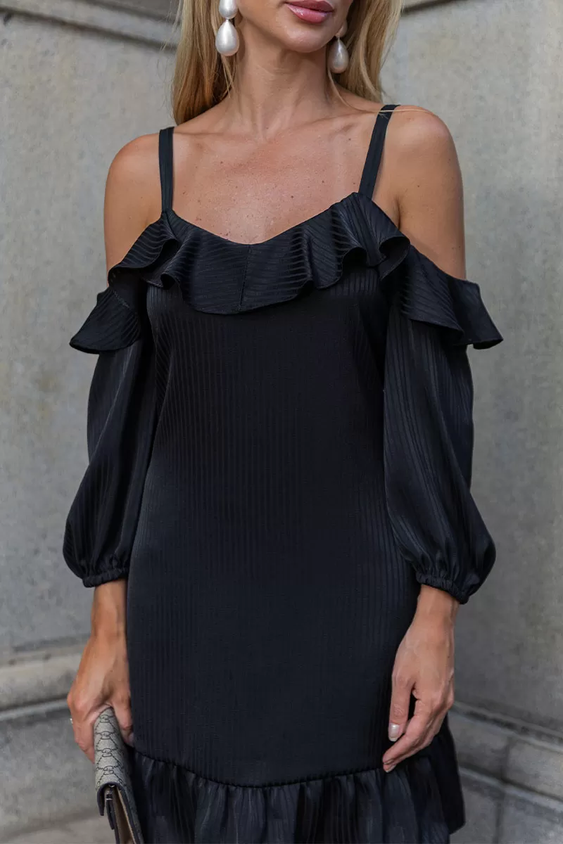 Miss Misses - Jasmine Dress with Frill Neckline and Straps in Black - 54576001 Miss Misses - Jasmine Dress with Frill Neckline and Straps in Black - 54576001