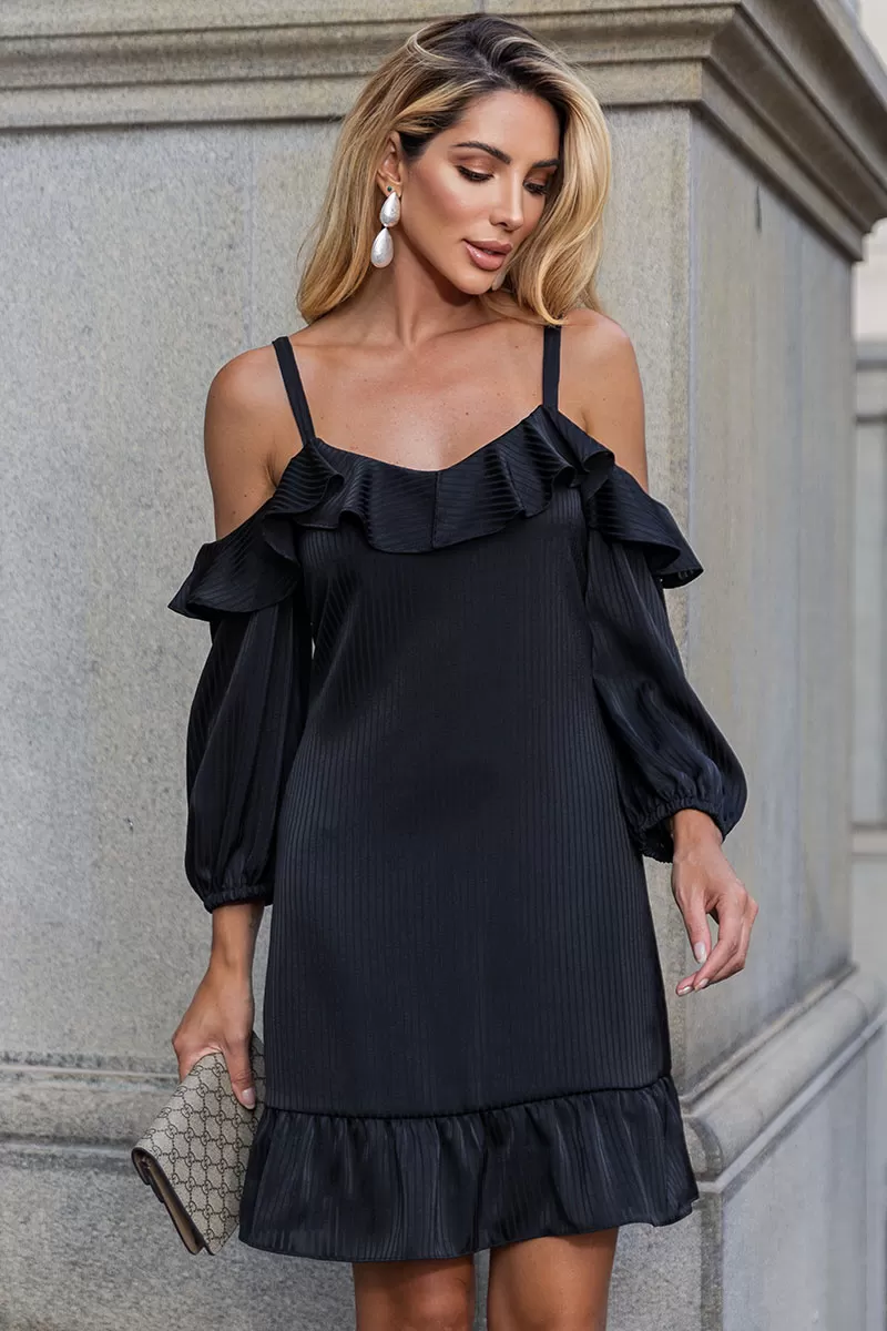 Miss Misses - Jasmine Dress with Frill Neckline and Straps in Black - 54576001 Miss Misses - Jasmine Dress with Frill Neckline and Straps in Black - 54576001