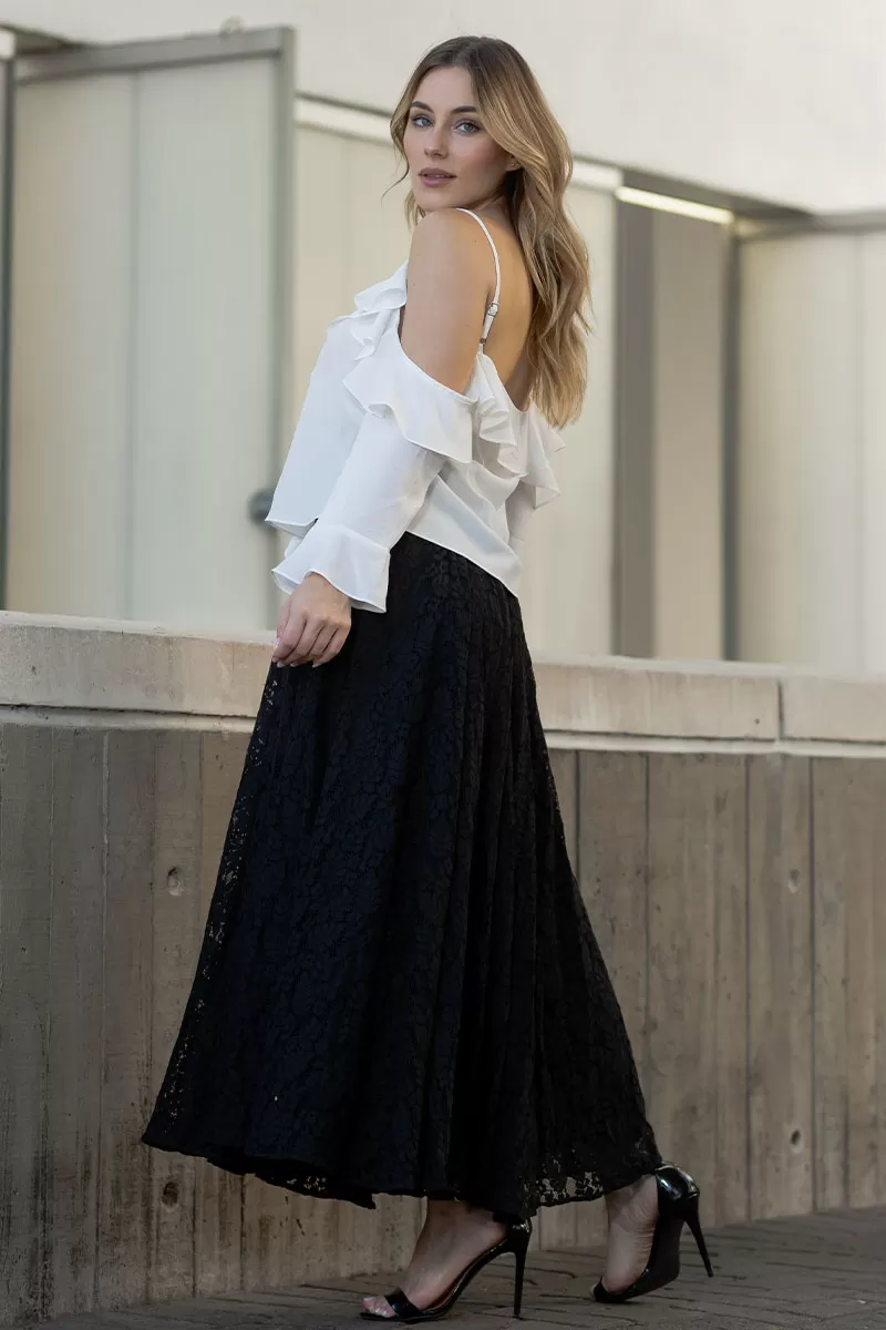 Miss Misses - Ludimila Midi Skirt with Slit workout wheelda with Black Zipper - 54575001