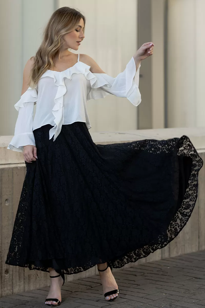 Miss Misses - Ludimila Midi Skirt with Slit workout wheelda with Black Zipper - 54575001
