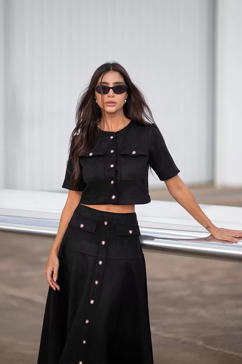 Dot Clothing - Set Dot Clothing Skirt Midi Suede Black - 2751PRETO Dot Clothing - Set Dot Clothing Skirt Midi Suede Black - 2751PRETO