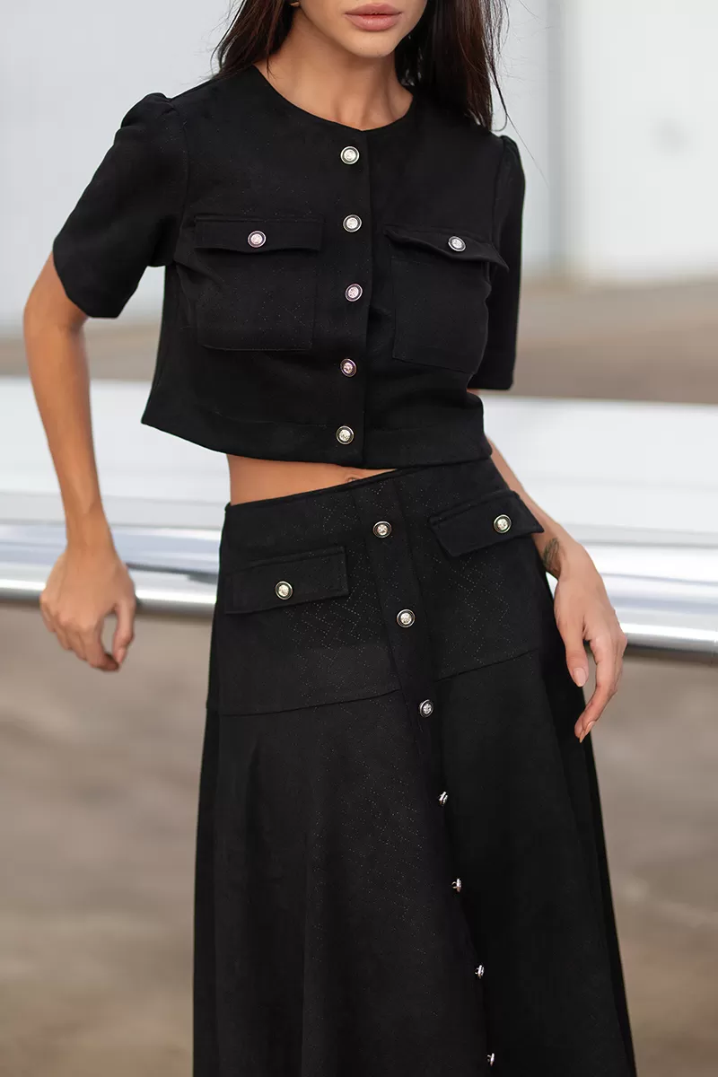 Dot Clothing - Set Dot Clothing Skirt Midi Suede Black - 2751PRETO Dot Clothing - Set Dot Clothing Skirt Midi Suede Black - 2751PRETO