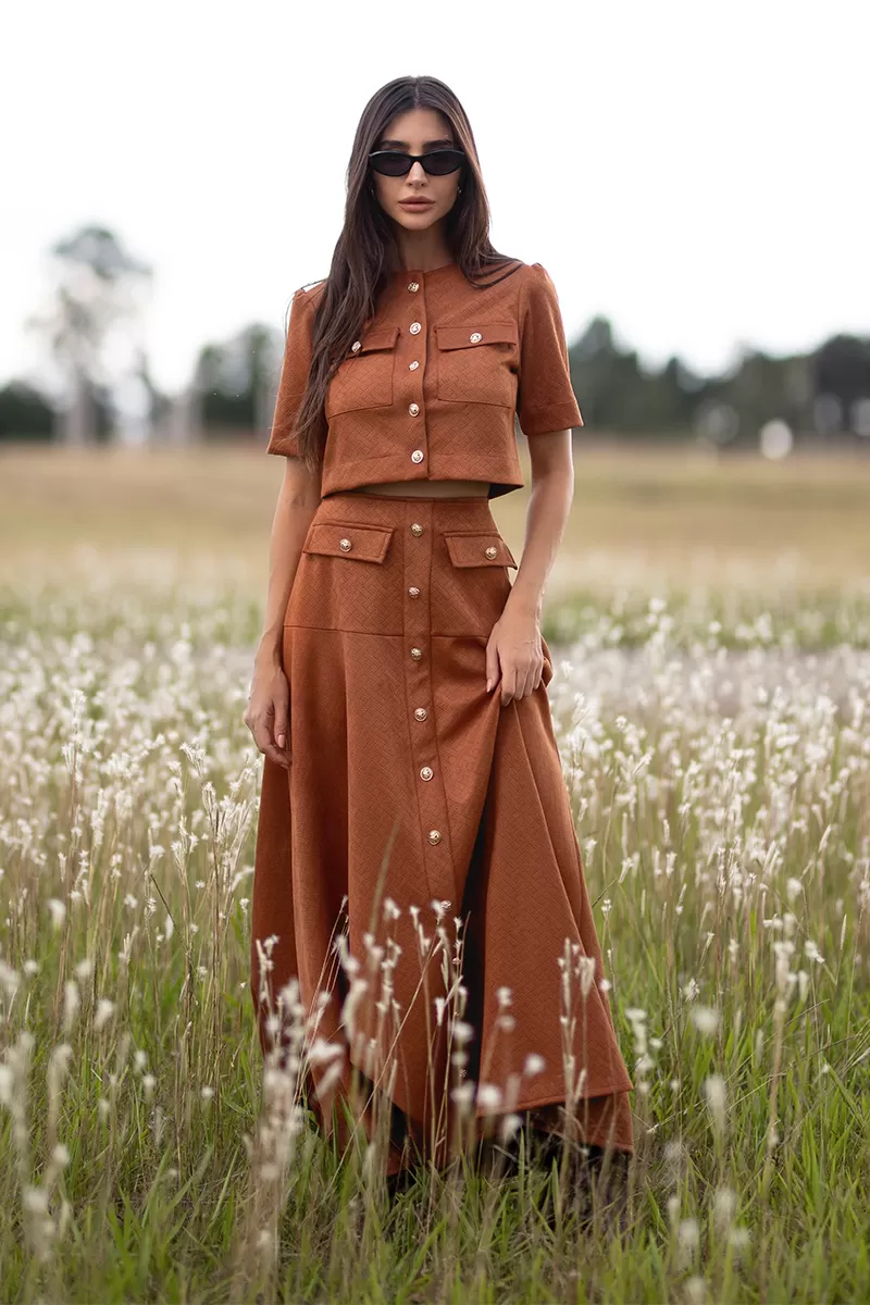 Dot Clothing - Set Dot Clothing Skirt Midi Suede Camel - 2751MARROM Dot Clothing - Set Dot Clothing Skirt Midi Suede Camel - 2751MARROM