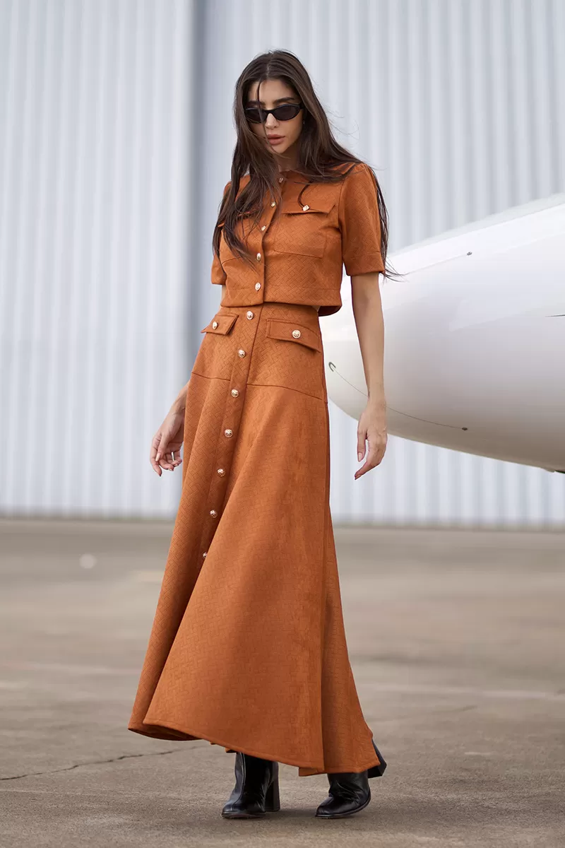 Dot Clothing - Set Dot Clothing Skirt Midi Suede Camel - 2751MARROM Dot Clothing - Set Dot Clothing Skirt Midi Suede Camel - 2751MARROM