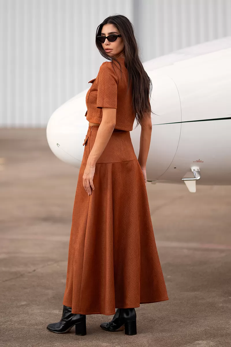 Dot Clothing - Set Dot Clothing Skirt Midi Suede Camel - 2751MARROM Dot Clothing - Set Dot Clothing Skirt Midi Suede Camel - 2751MARROM