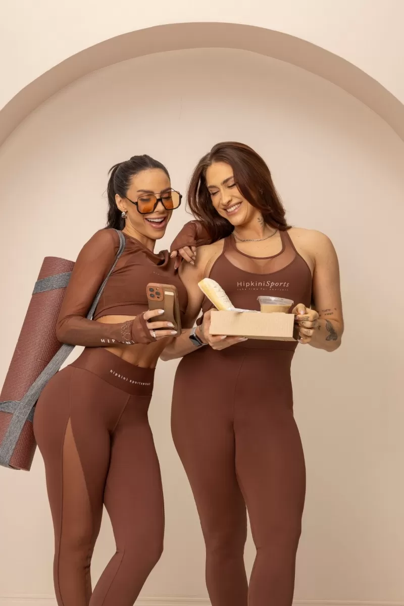 Hipkini - Balance Fitness Jumpsuit Brown With Tulle - 33331146 Hipkini - Balance Fitness Jumpsuit Brown With Tulle - 33331146