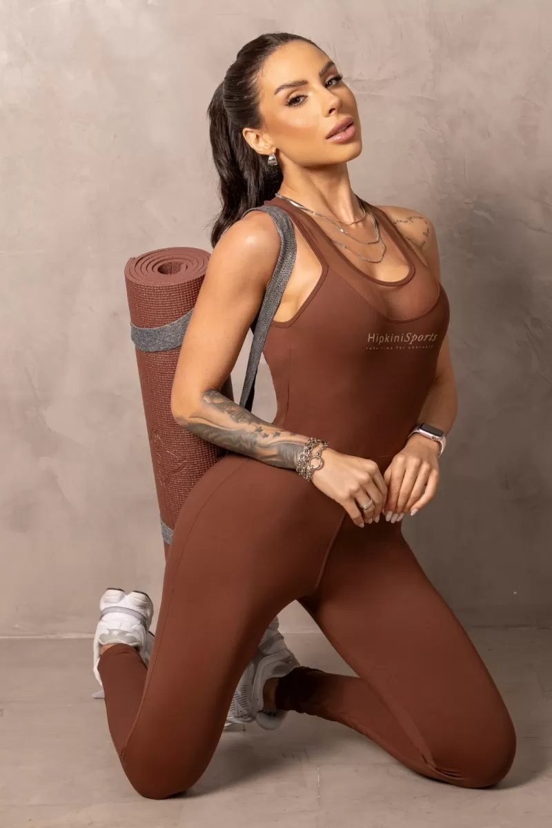 Hipkini - Balance Fitness Jumpsuit Brown With Tulle - 33331146 Hipkini - Balance Fitness Jumpsuit Brown With Tulle - 33331146