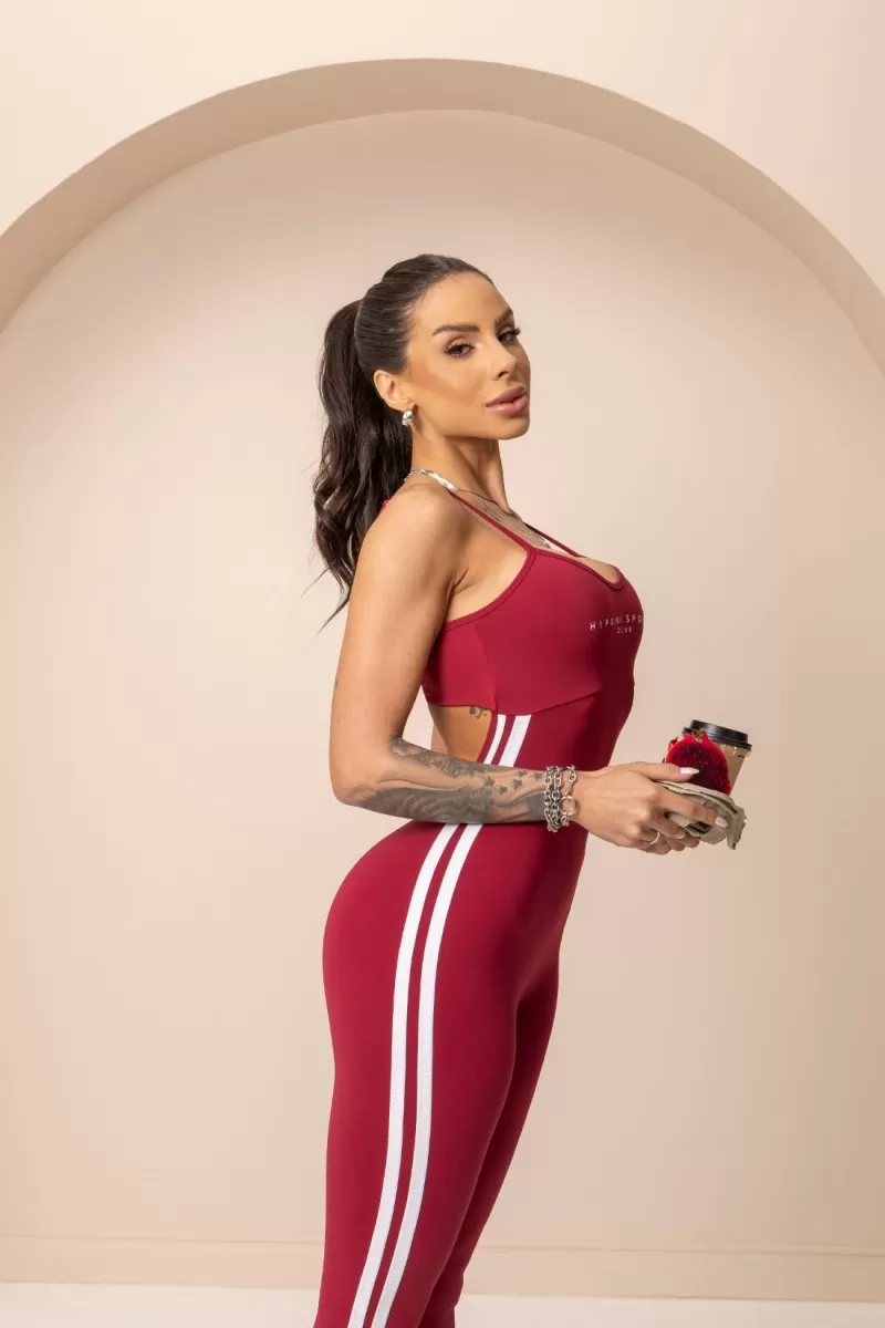 Hipkini - Fitness Balance Wine Jumpsuit with silk - 33331153