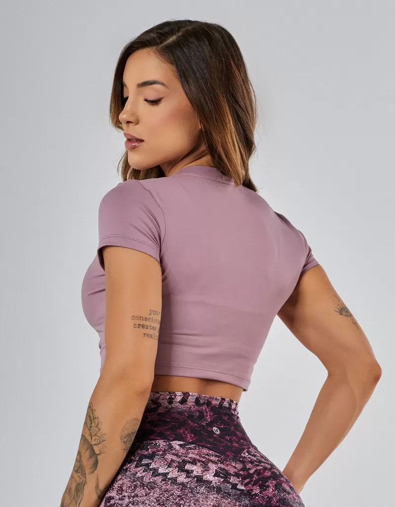 Vestem - Cropped Short Sleeve Shirt Ju Pink Satin - BMC824.PE.C0346