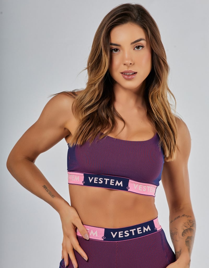 Vestem - Navy Blue and Pink Custom Shorts and Elastic Top Set - CJ228.PE.C0457 Vestem - Navy Blue and Pink Custom Shorts and Elastic Top Set - CJ228.PE.C0457