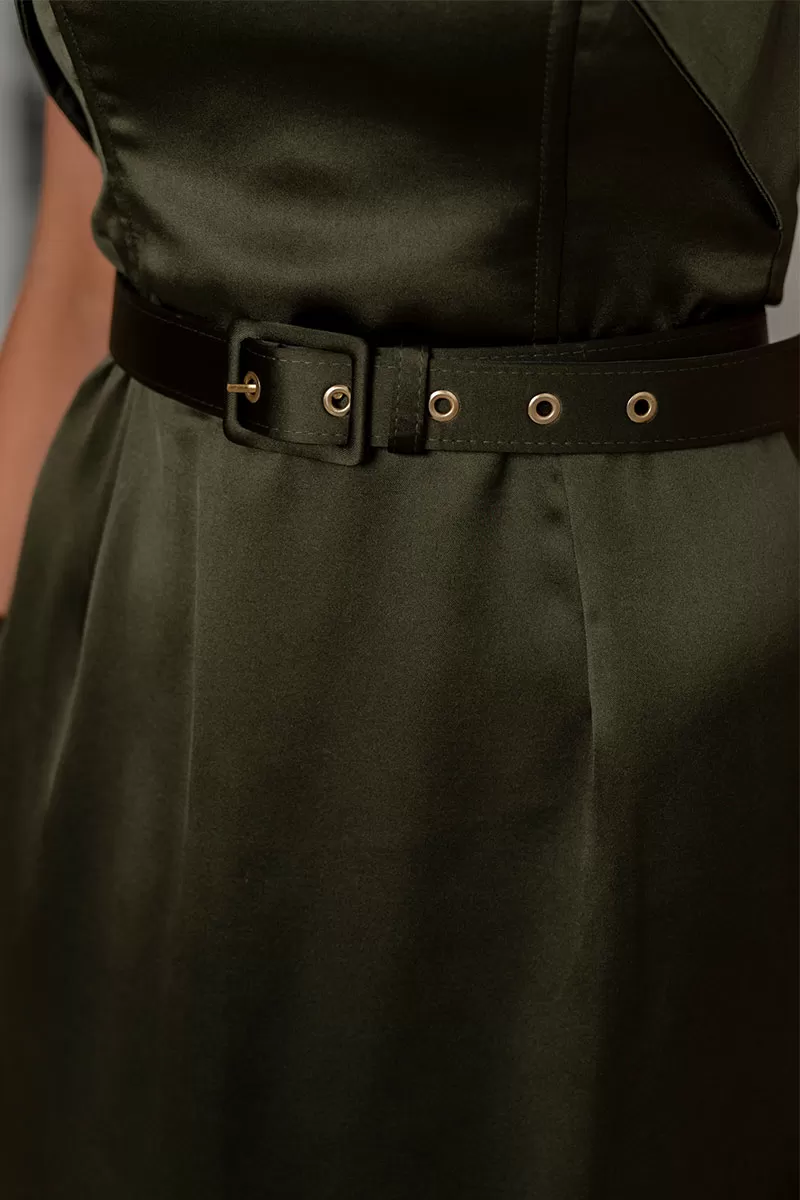 Miss Misses - Pieta Midi Satin Dress with Green Belt - 54579023 Miss Misses - Pieta Midi Satin Dress with Green Belt - 54579023
