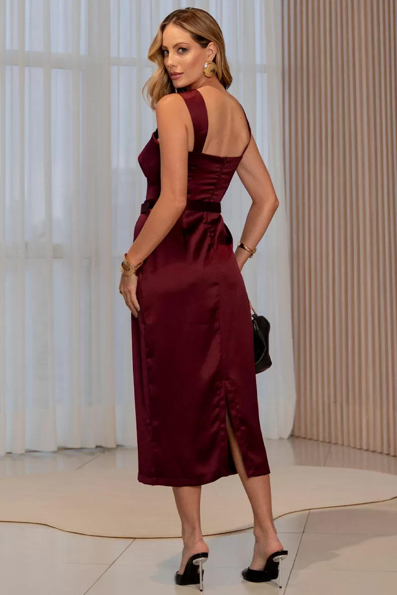 Miss Misses - Pieta Midi Satin Dress with Wine Belt - 54579006 Miss Misses - Pieta Midi Satin Dress with Wine Belt - 54579006