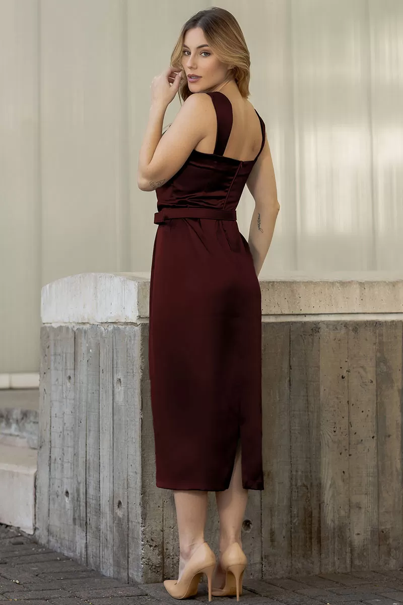 Miss Misses - Pieta Midi Satin Dress with Wine Belt - 54579006 Miss Misses - Pieta Midi Satin Dress with Wine Belt - 54579006