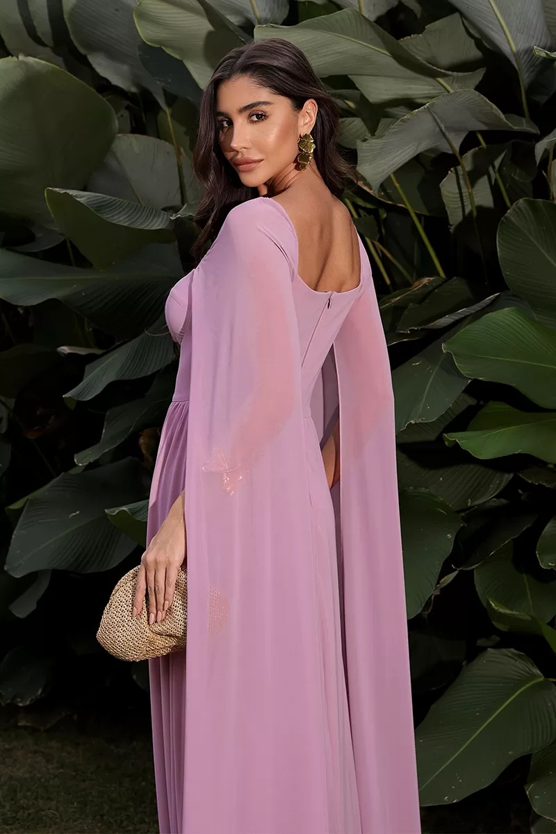 Dot Clothing - Long Dress Dot Clothing Pink Cape Sleeve - 2046ROSA Dot Clothing - Long Dress Dot Clothing Pink Cape Sleeve - 2046ROSA