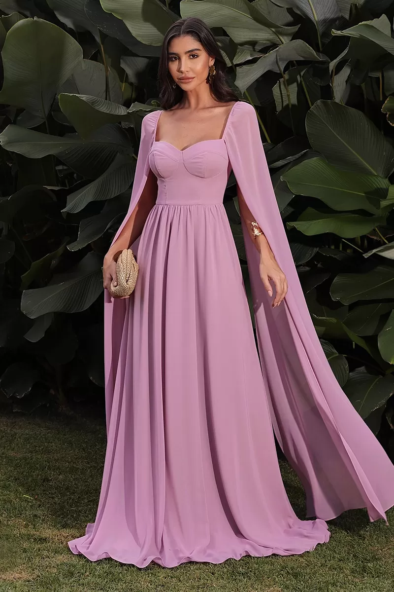 Dot Clothing - Long Dress Dot Clothing Pink Cape Sleeve - 2046ROSA Dot Clothing - Long Dress Dot Clothing Pink Cape Sleeve - 2046ROSA