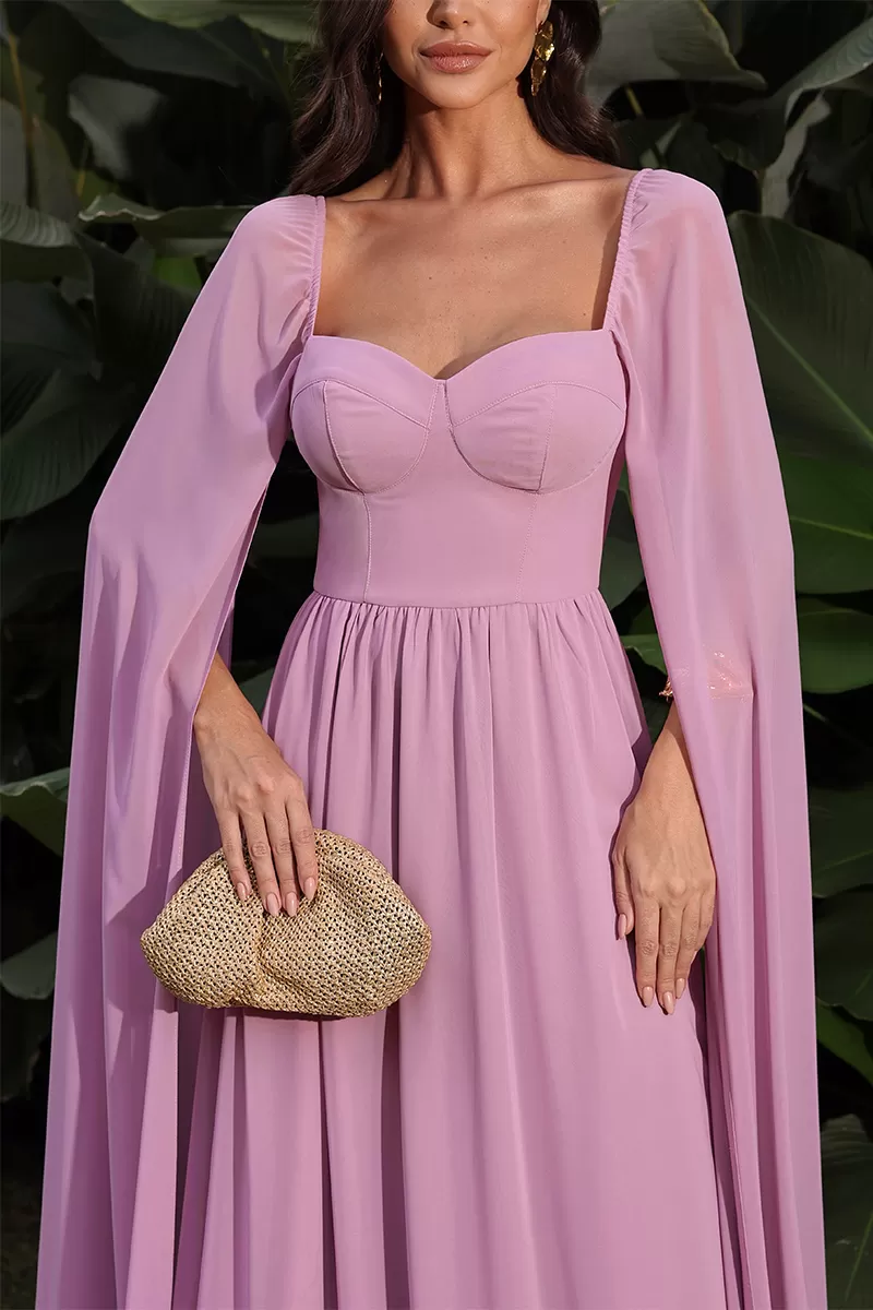 Dot Clothing - Long Dress Dot Clothing Pink Cape Sleeve - 2046ROSA Dot Clothing - Long Dress Dot Clothing Pink Cape Sleeve - 2046ROSA