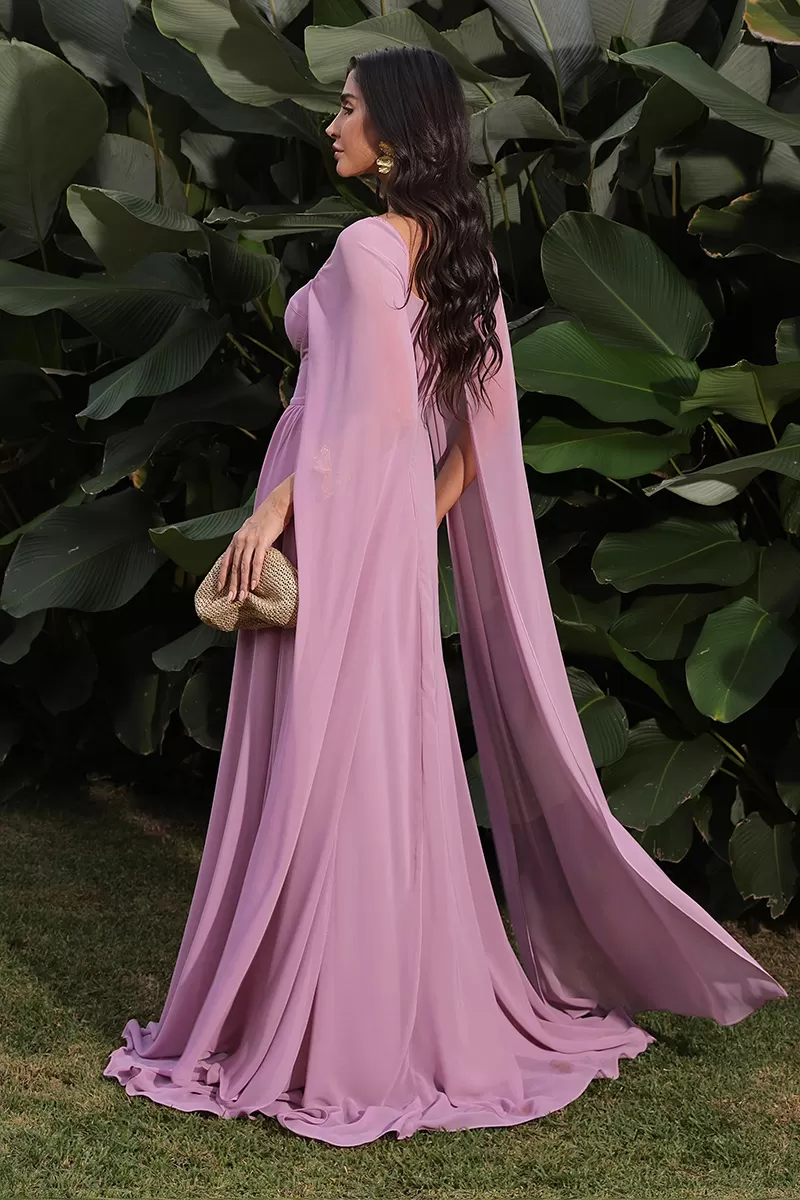 Dot Clothing - Long Dress Dot Clothing Pink Cape Sleeve - 2046ROSA Dot Clothing - Long Dress Dot Clothing Pink Cape Sleeve - 2046ROSA