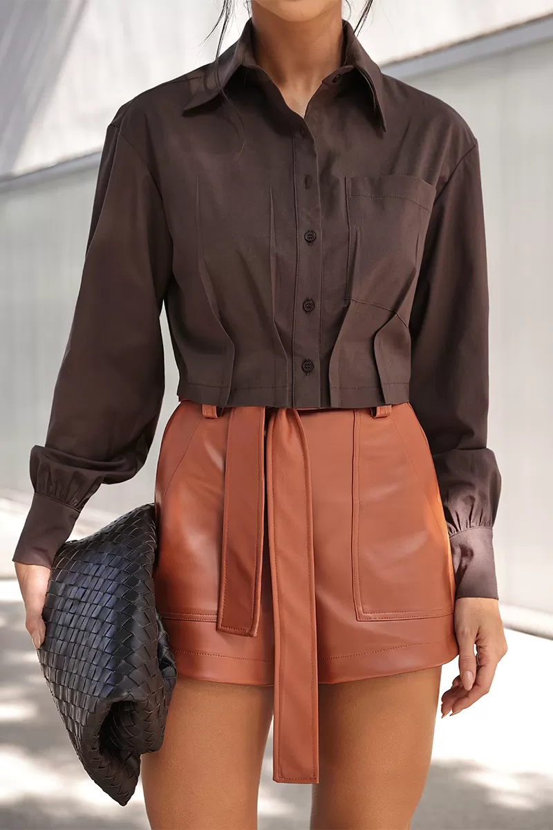 Dot Clothing - Cropped Dot Clothing Draped Cafe Shirt - 2736MARROM Dot Clothing - Cropped Dot Clothing Draped Cafe Shirt - 2736MARROM