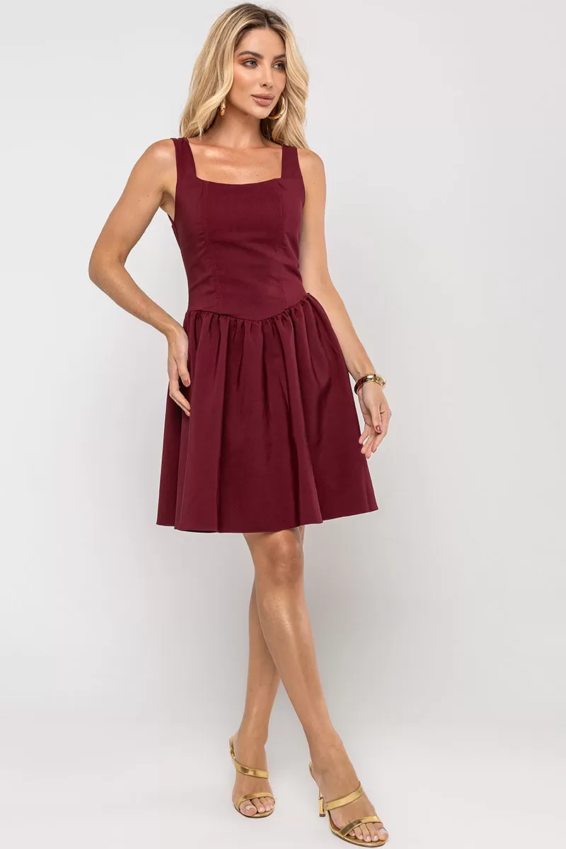 Miss Misses - Filipa Dress with Pleats and Zipper in Wine - 54581006