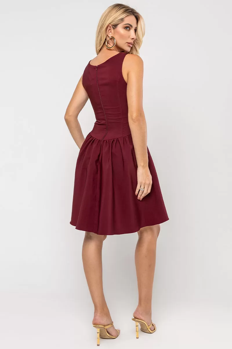 Miss Misses - Filipa Dress with Pleats and Zipper in Wine - 54581006