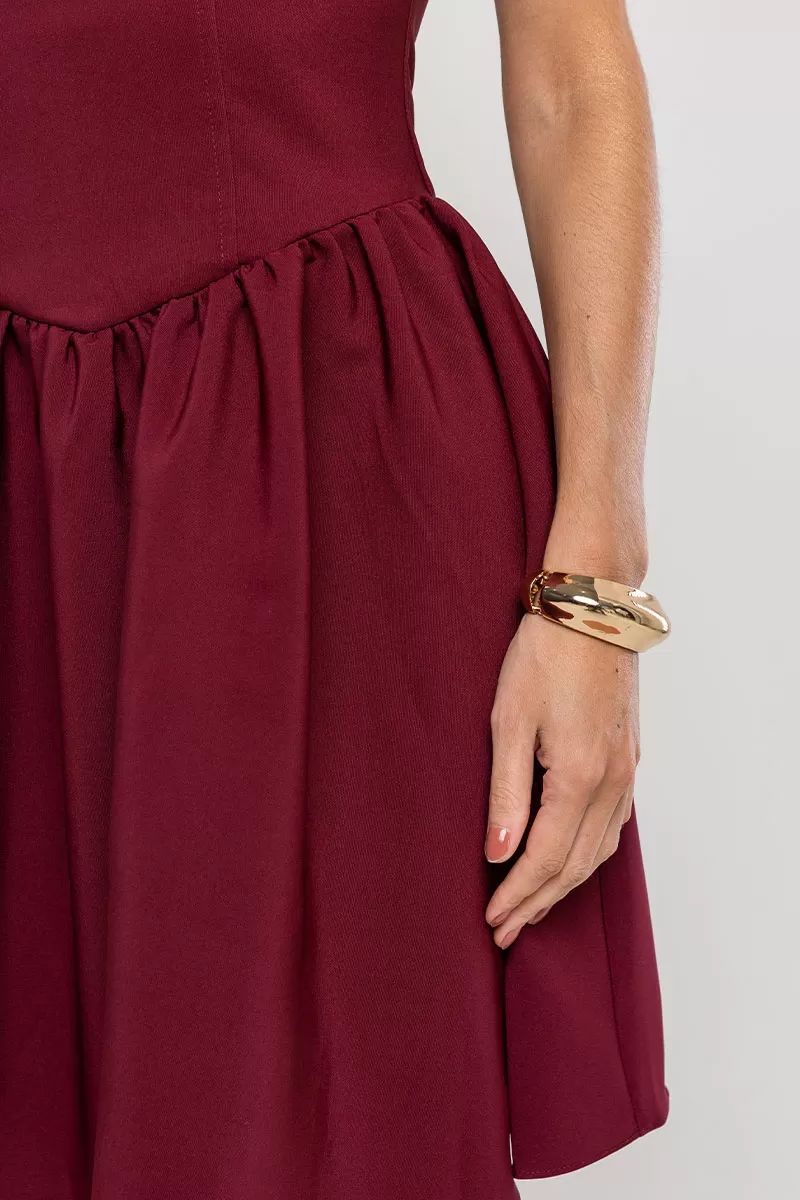 Miss Misses - Filipa Dress with Pleats and Zipper in Wine - 54581006