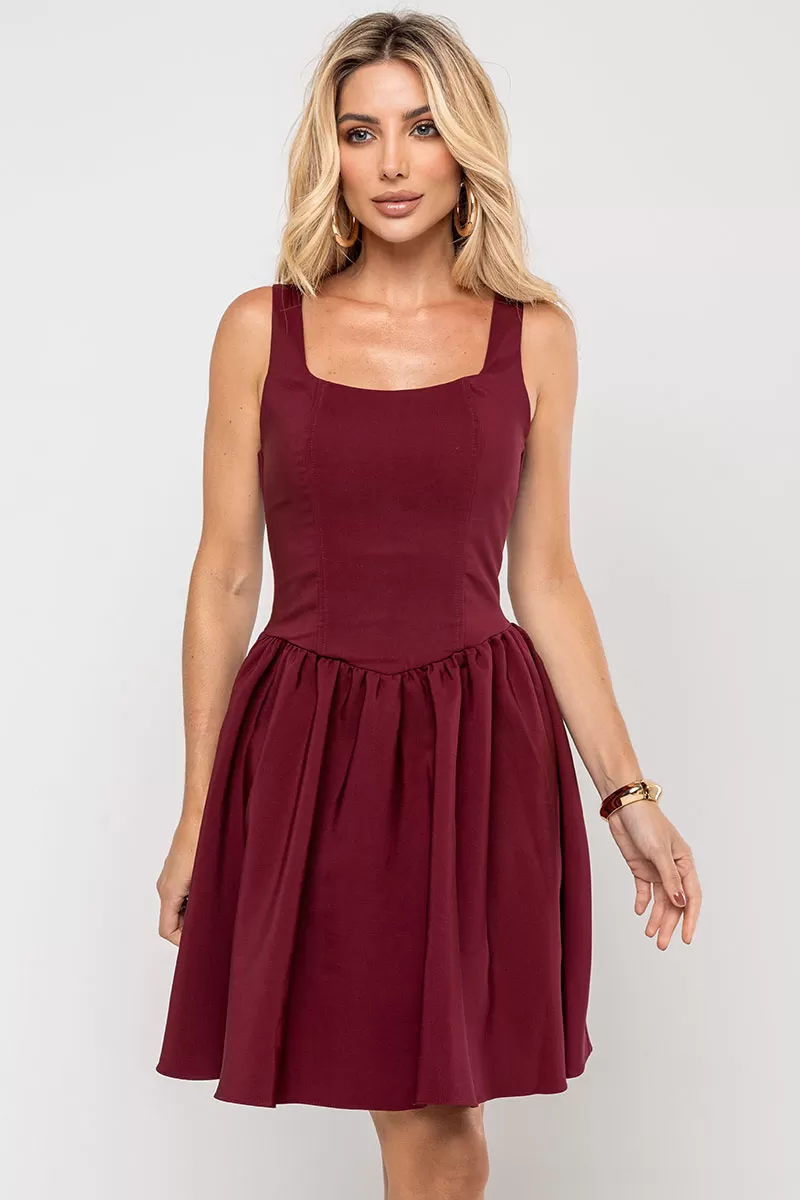 Miss Misses - Filipa Dress with Pleats and Zipper in Wine - 54581006