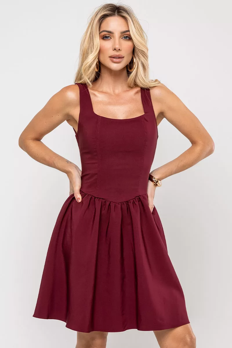 Miss Misses - Filipa Dress with Pleats and Zipper in Wine - 54581006