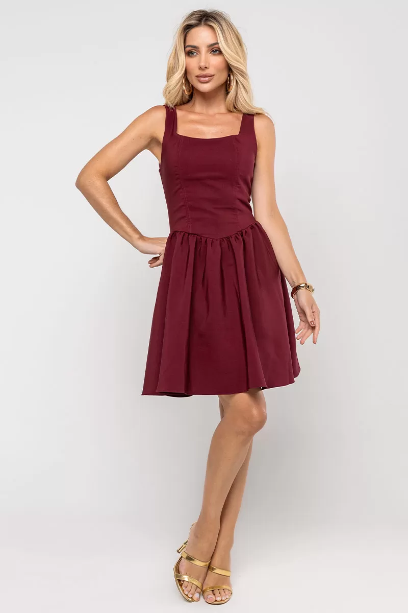Miss Misses - Filipa Dress with Pleats and Zipper in Wine - 54581006