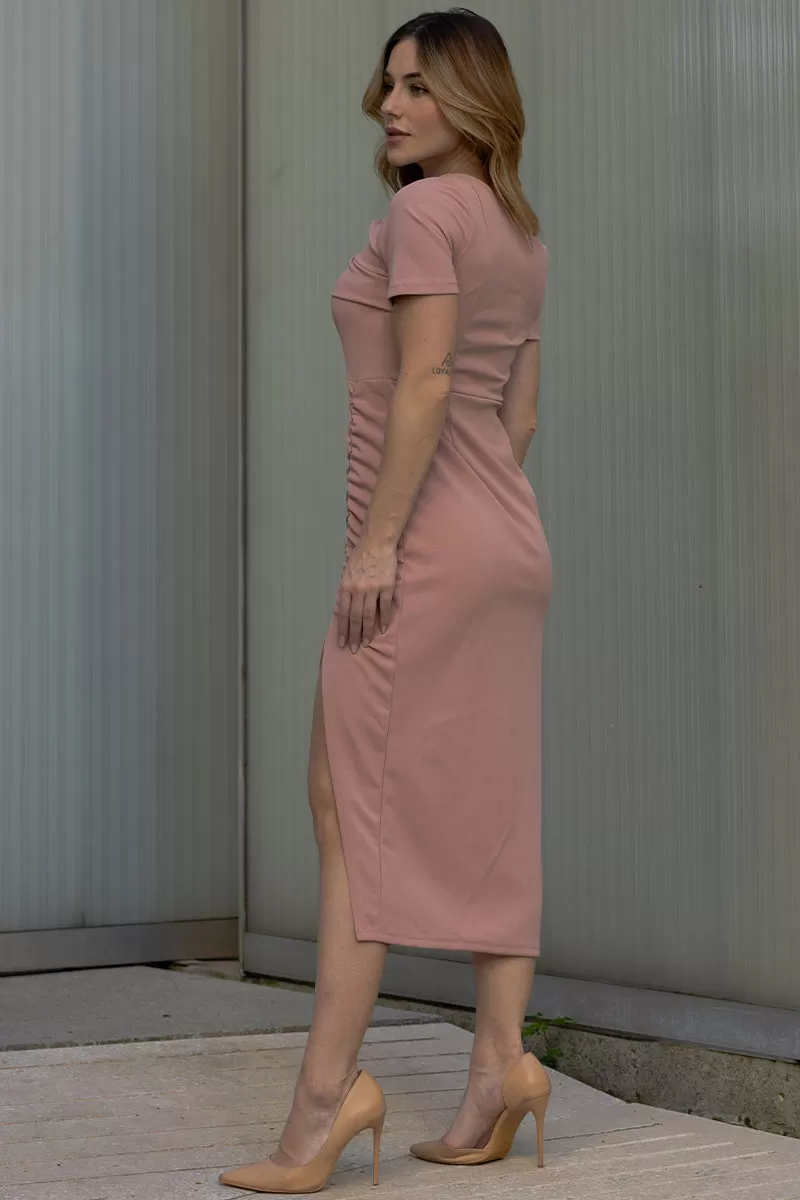 Miss Misses - Elisangela Off-the-Shoulder Ruched Dress with Zipper in Pink - 54567031 Miss Misses - Elisangela Off-the-Shoulder Ruched Dress with Zipper in Pink - 54567031