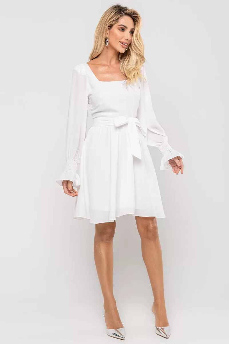 Miss Misses - Hortensia Short Crepe Long Sleeve Dress with Off White Stripe - 54570030 Miss Misses - Hortensia Short Crepe Long Sleeve Dress with Off White Stripe - 54570030